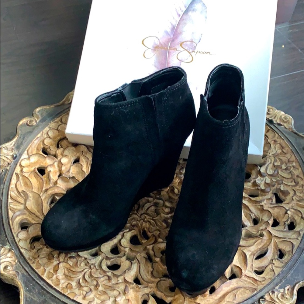 Black Suede Wedge Booties